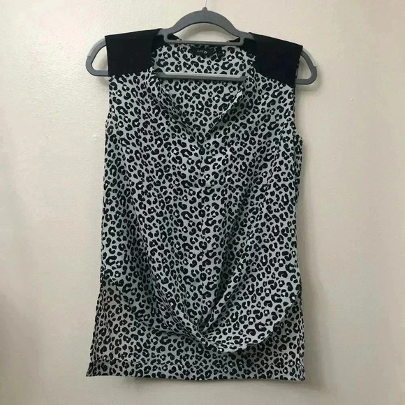 Leopard Print Black/Silver Top w/front twist Sz XS - Picture 2 of 6